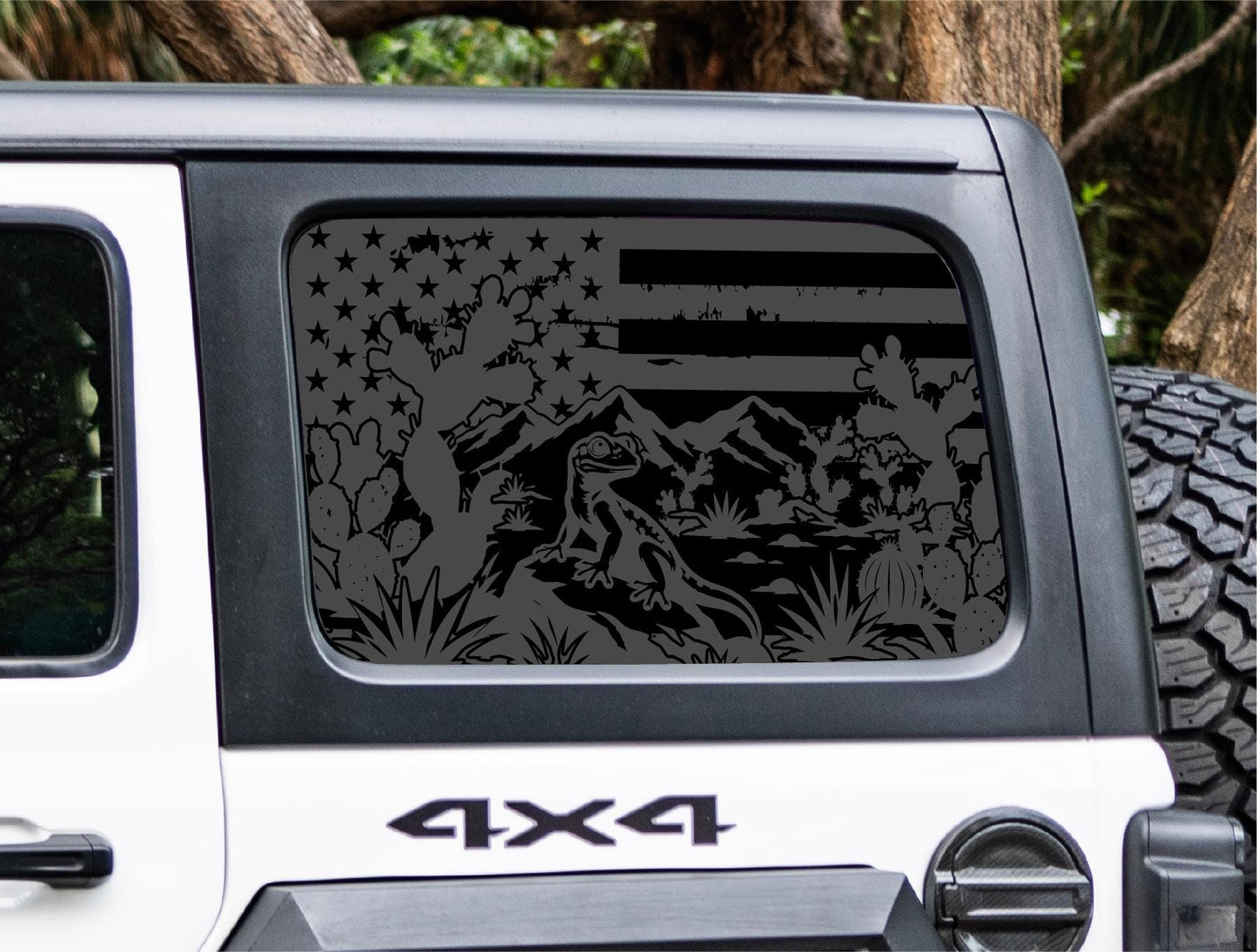 American Flag Desert Lizard Quarter Window Decal – Compatible with Jeep Wrangler JK (2007–2018)