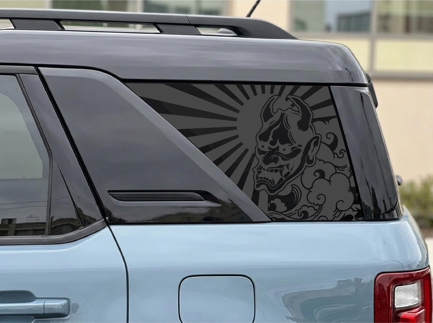 Oni Demon Rising Sun Quarter Window Decal – Compatible with Ford Bronco Sport (2021–2027)