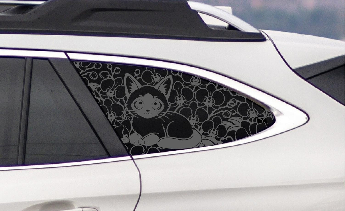Chibi Siamese Cat Orchid Quarter Window Decal – Compatible with Subaru Outback (2010–2027)