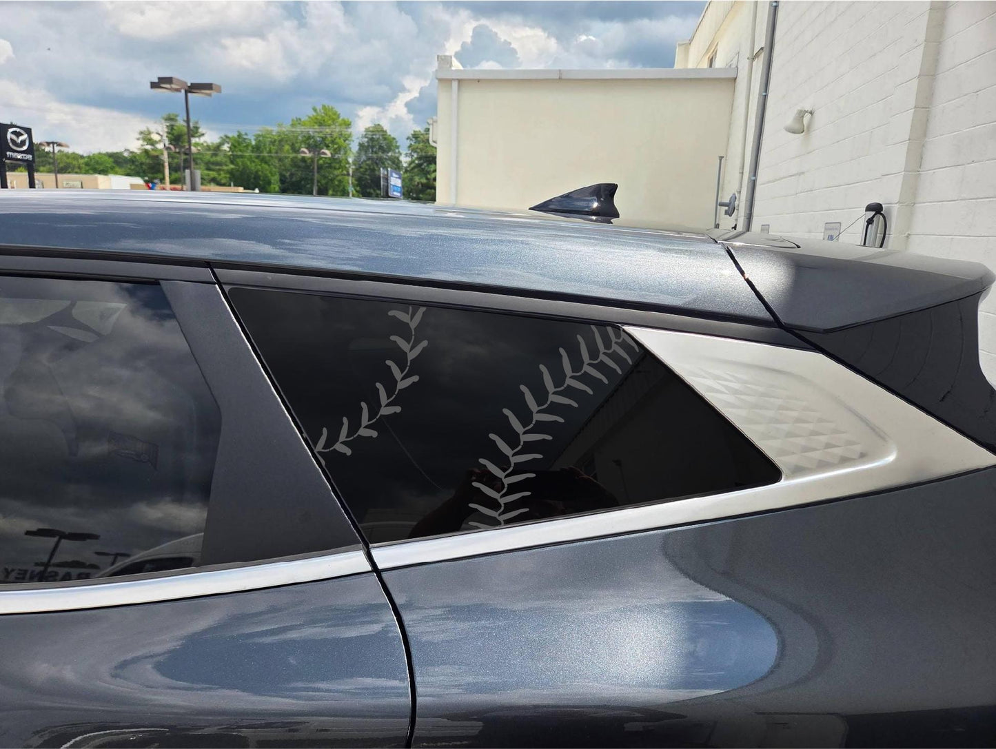 Baseball Stitches Quarter Window Decal – Compatible with Kia Sportage (2017–2026)