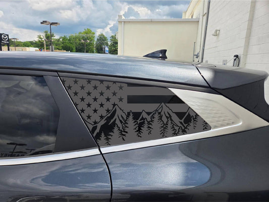 American Flag Mountains Quarter Window Decal – Compatible with Kia Sportage (2017–2027)